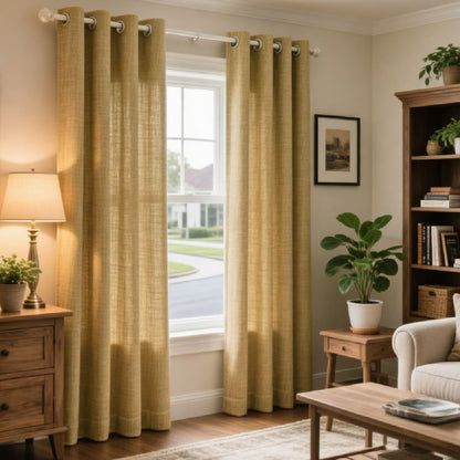 Solid Ginger Yellow Curtains Grommet Top Drapes for Bedroom Set of 2 Panels