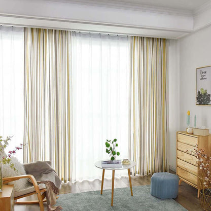 Yellow gray white striped sheer curtains for living room window sheers