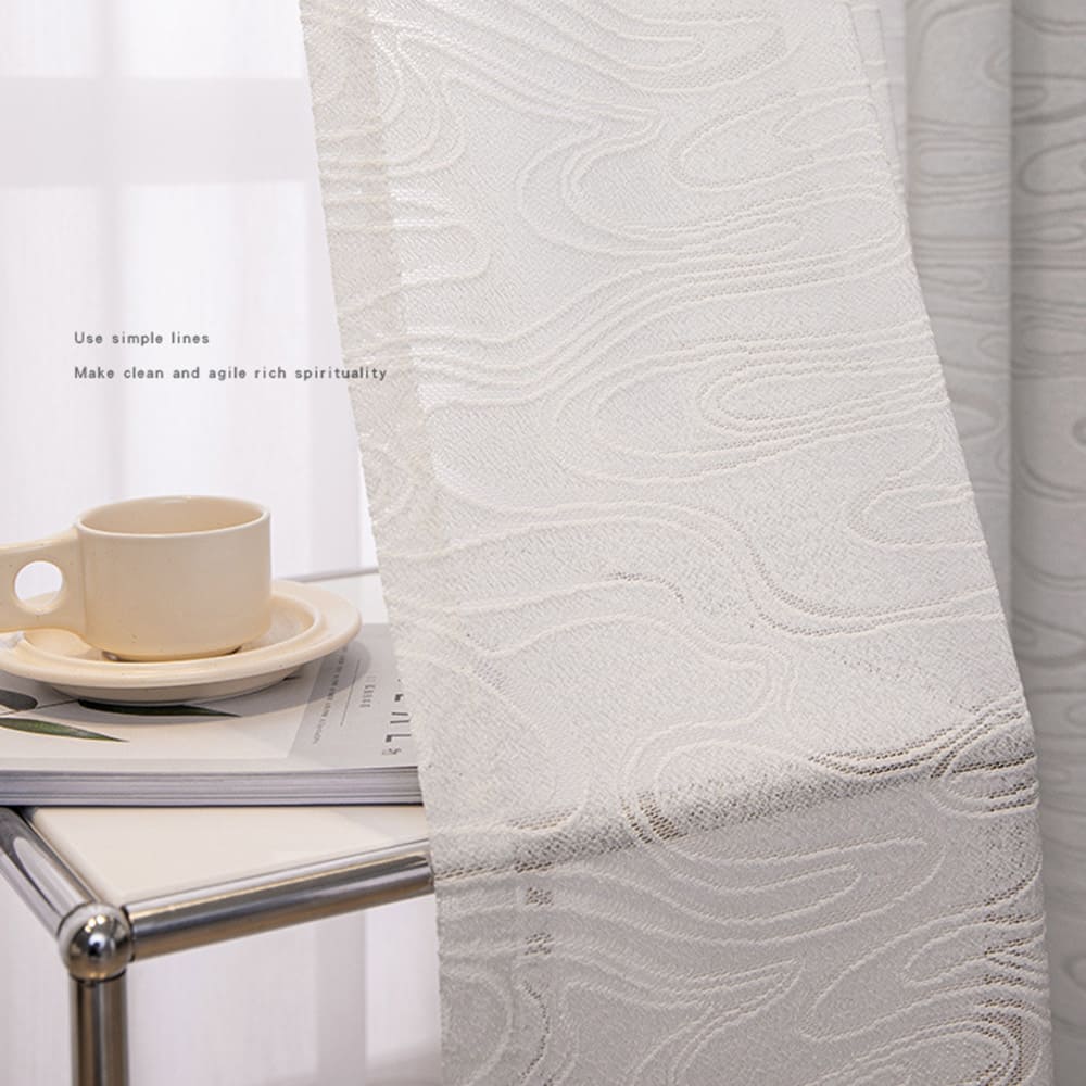 Rideaux transparents à motif de nuages ​​fluides beiges, voile artistique