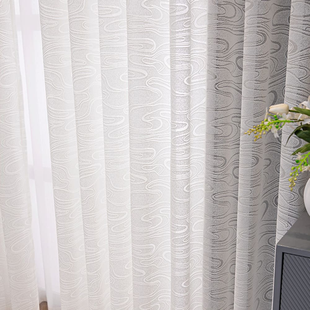 Rideaux transparents à motif de nuages ​​fluides beiges, voile artistique