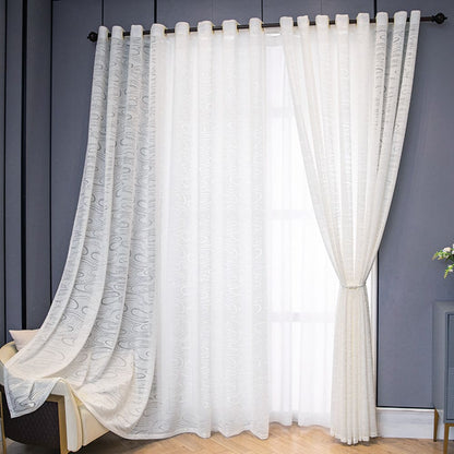 Rideaux transparents à motif de nuages ​​fluides beiges, voile artistique