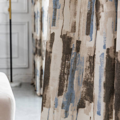 Gentleman Style Balloon Shade Curtains Blue Brown Striped Modern Art Drapes