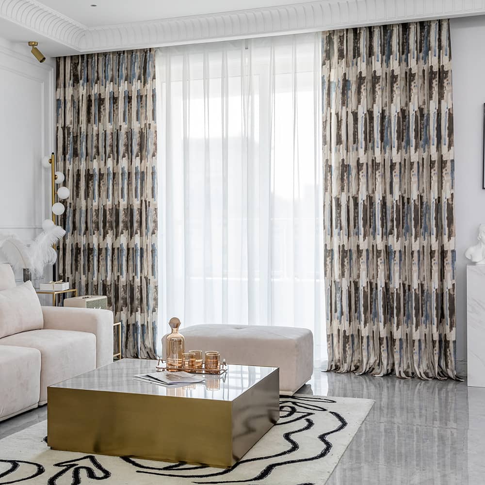 Gentleman Style Pinch Pleat Curtains Blue Brown Striped Modern Art Drapes