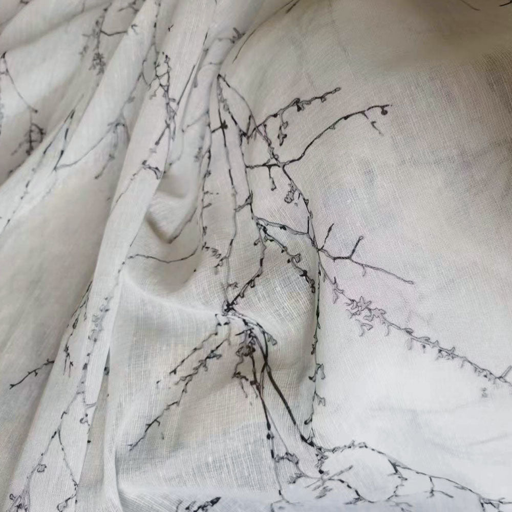 Small Plum Floral Blossom Branches Print Sheer Curtains
