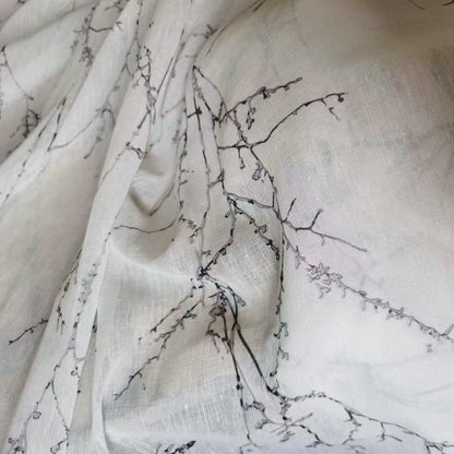 Small Plum Floral Blossom Branches Print Sheer Curtains