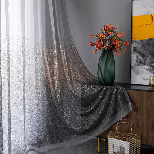 Bright Night Galaxy Sheer Curtains Pinch Pleat Embroidered Sequins for Bedroom/Living Room