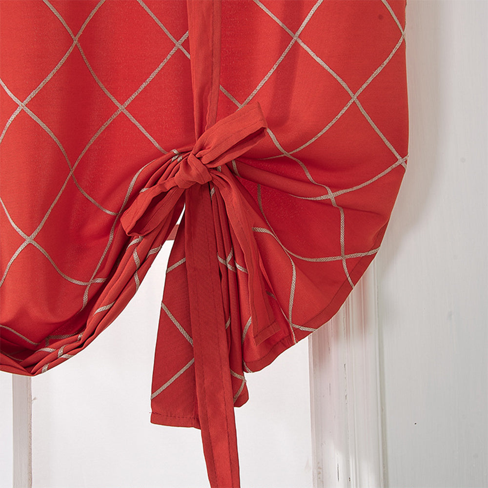 Orange Waterproof Tie Up Adjustable Balloon Curtain Embroidered Plaid Window Drapes