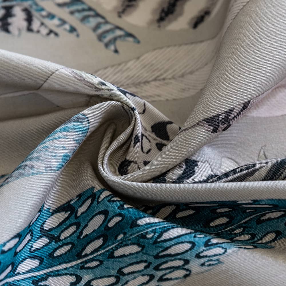 Blue Feathers Pattern Curtains Morden Fashion Misty Gray Drapes