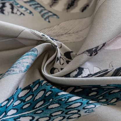 Blue Feathers Pattern Curtains Morden Fashion Misty Gray Drapes