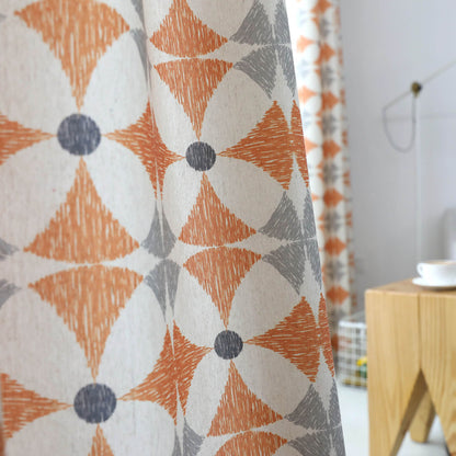 Flame Orange Curtains Bright Modern Geometry Drapes 2 Panels