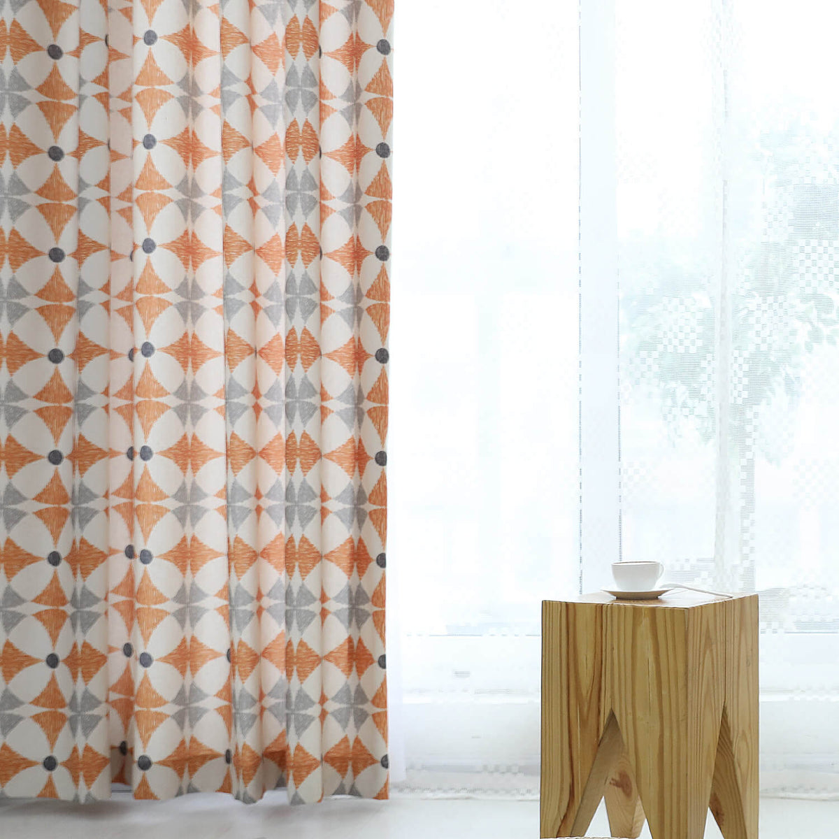 Flame Orange Curtains Bright Modern Geometry Drapes 2 Panels