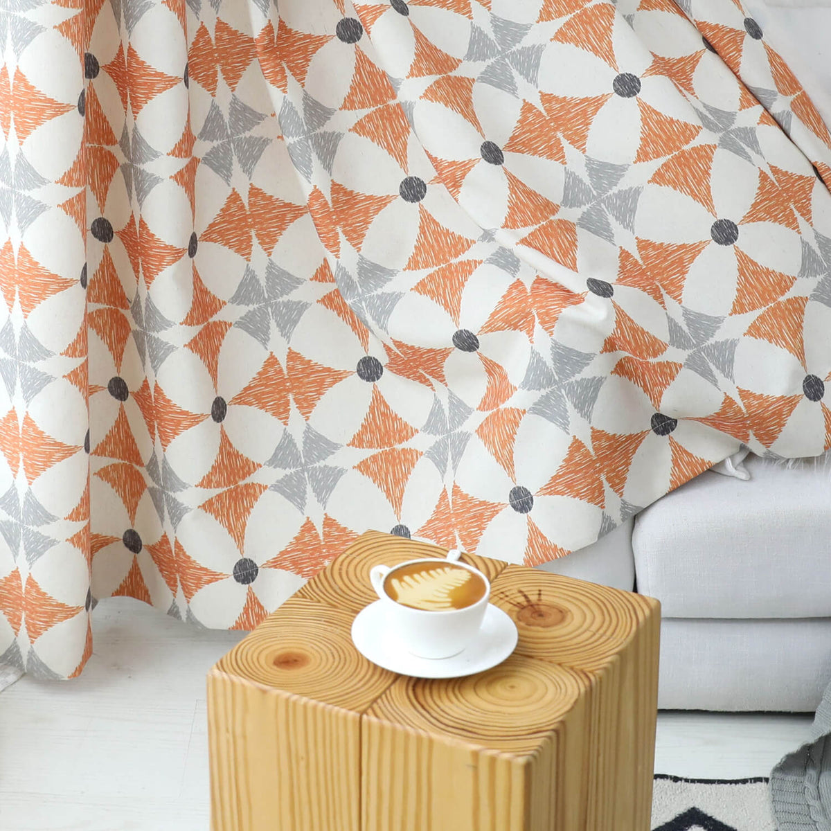 Flame Orange Curtains Bright Modern Geometry Drapes 2 Panels