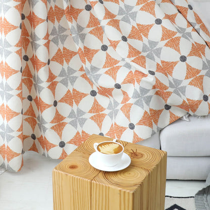 Flame Orange Curtains Bright Modern Geometry Drapes 2 Panels