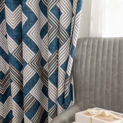 Preppy Coastal Navy White Geometric Chevron Balloon Shade Curtains