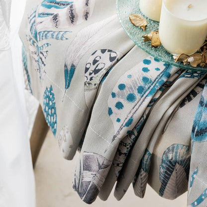 Blue Feathers Pattern Curtains Morden Fashion Misty Gray Drapes