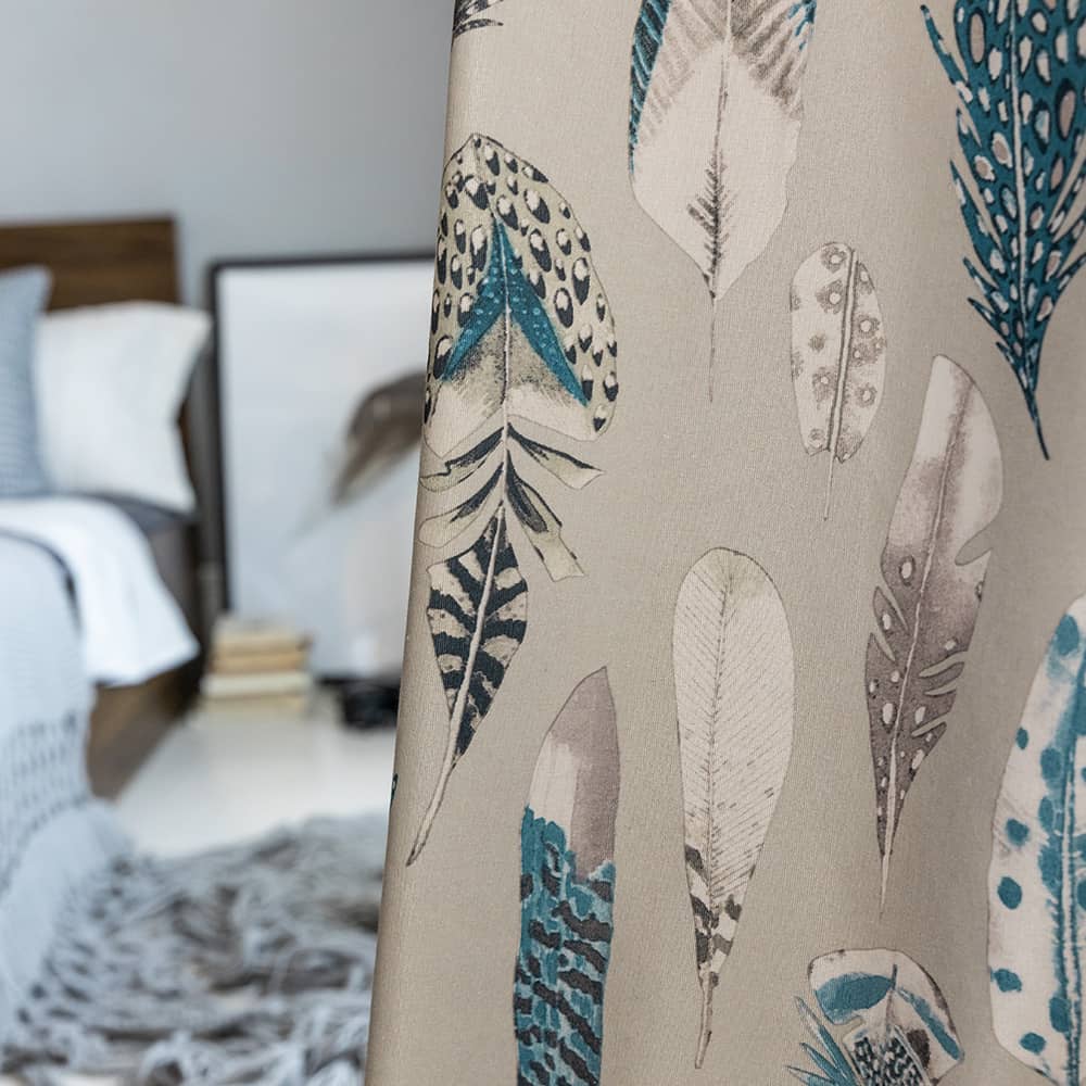 Blue Feathers Pattern Curtains Morden Fashion Misty Gray Drapes