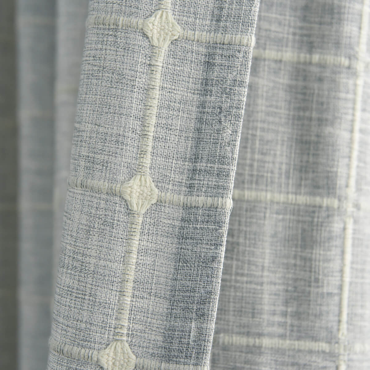 Plaid Embroidered Natural Linen Curtains Window Check Drapes for Living Room