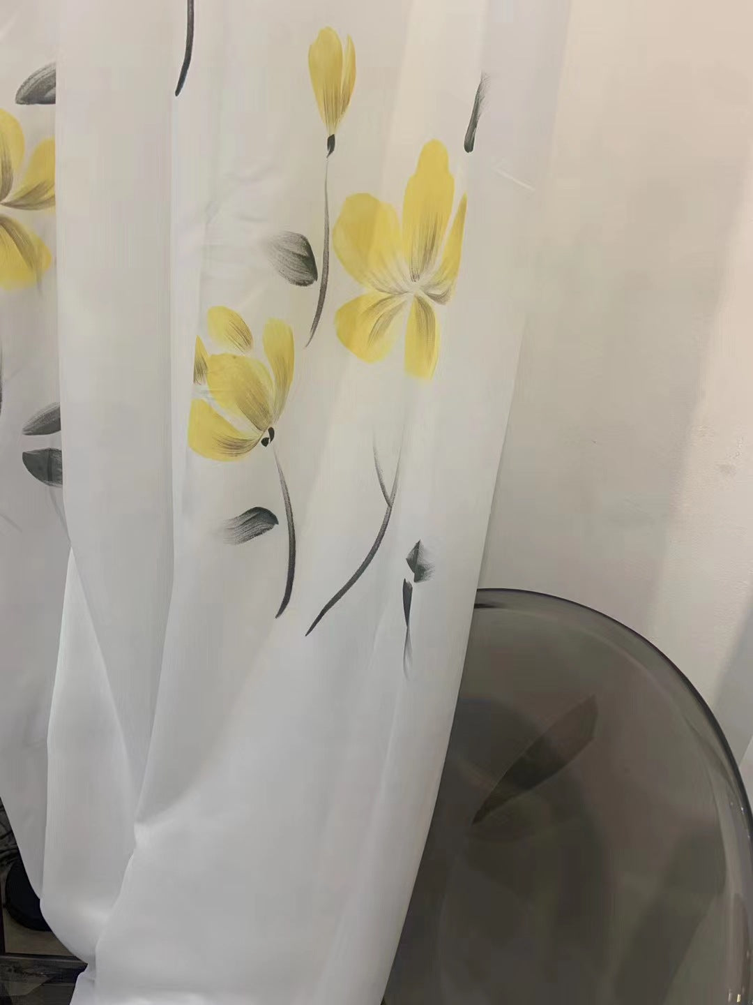 Elegant Scattered Hand‑Drawn Yellow Flower White Sheer Curtains