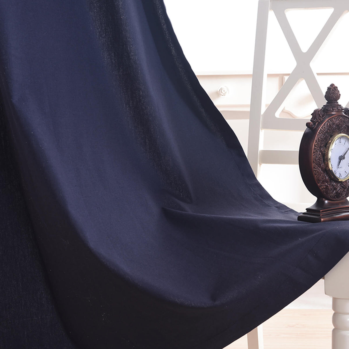 Navy Blue Natural Plain Linen Curtains and Drapes 2 Panels