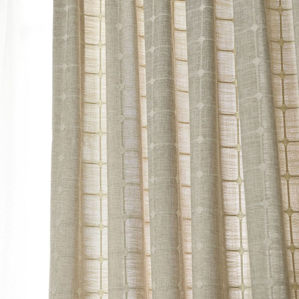 Plaid Embroidered Natural Linen Curtains Window Check Drapes for Living Room
