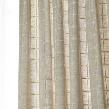 Plaid Embroidered Natural Linen Curtains Window Check Drapes for Living Room