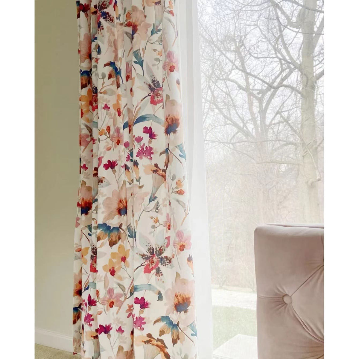 Brilliant Flowers Pinch Pleat Curtains Song of Summer Living Room Drapes