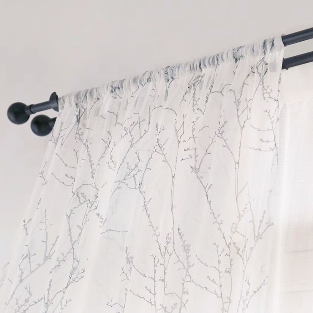 Small Plum Floral Blossom Branches Print Sheer Curtains