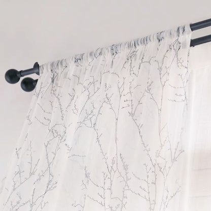 Small Plum Floral Blossom Branches Print Sheer Curtains