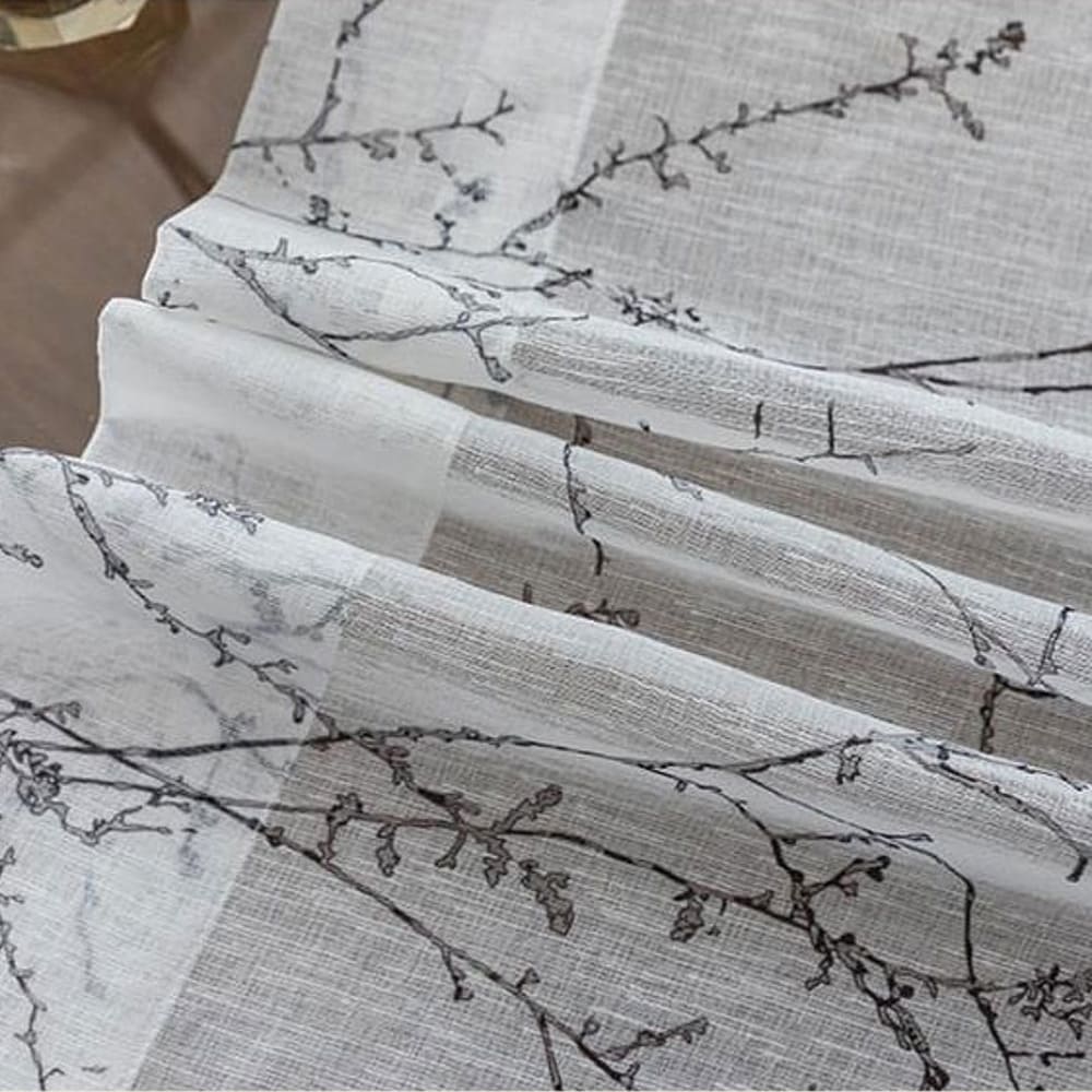 Small Plum Floral Blossom Branches Print Sheer Curtains