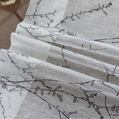 Small Plum Floral Blossom Branches Print Sheer Curtains