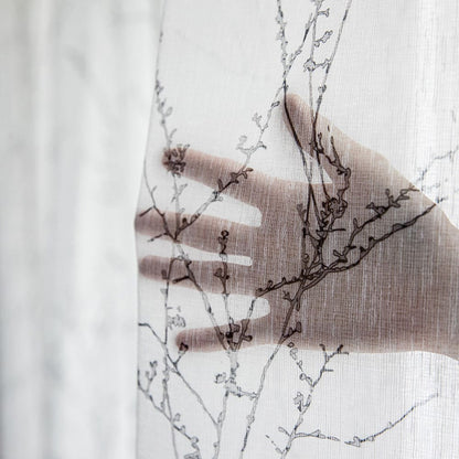 Small Plum Floral Blossom Branches Print Sheer Curtains