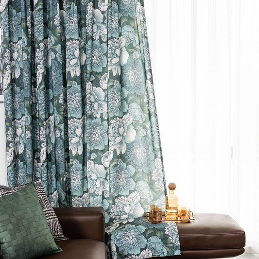 Turquoise Curtains Peony Flowers Pillow Cover Cases