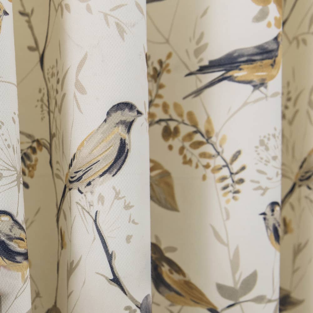 White Yellow Gray Birds Floral Balloon Shade Curtains Drapes