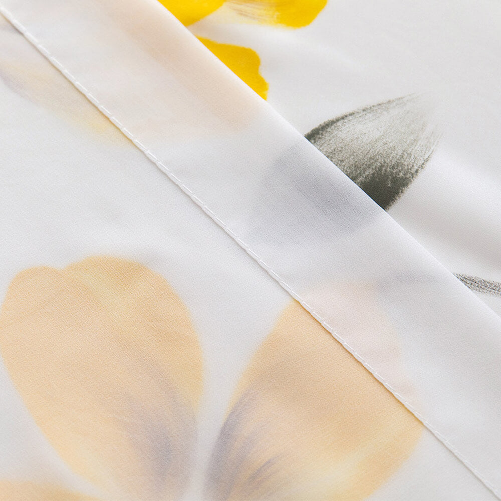 Elegant Scattered Hand‑Drawn Yellow Flower White Sheer Curtains