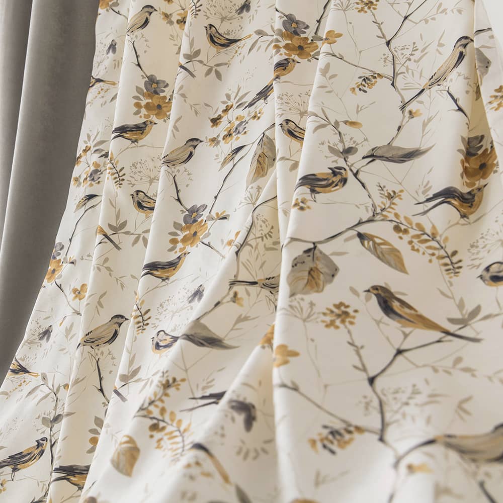 White Yellow Gray Birds Floral Balloon Shade Curtains Drapes