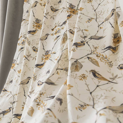White Yellow Gray Birds Floral Balloon Shade Curtains Drapes